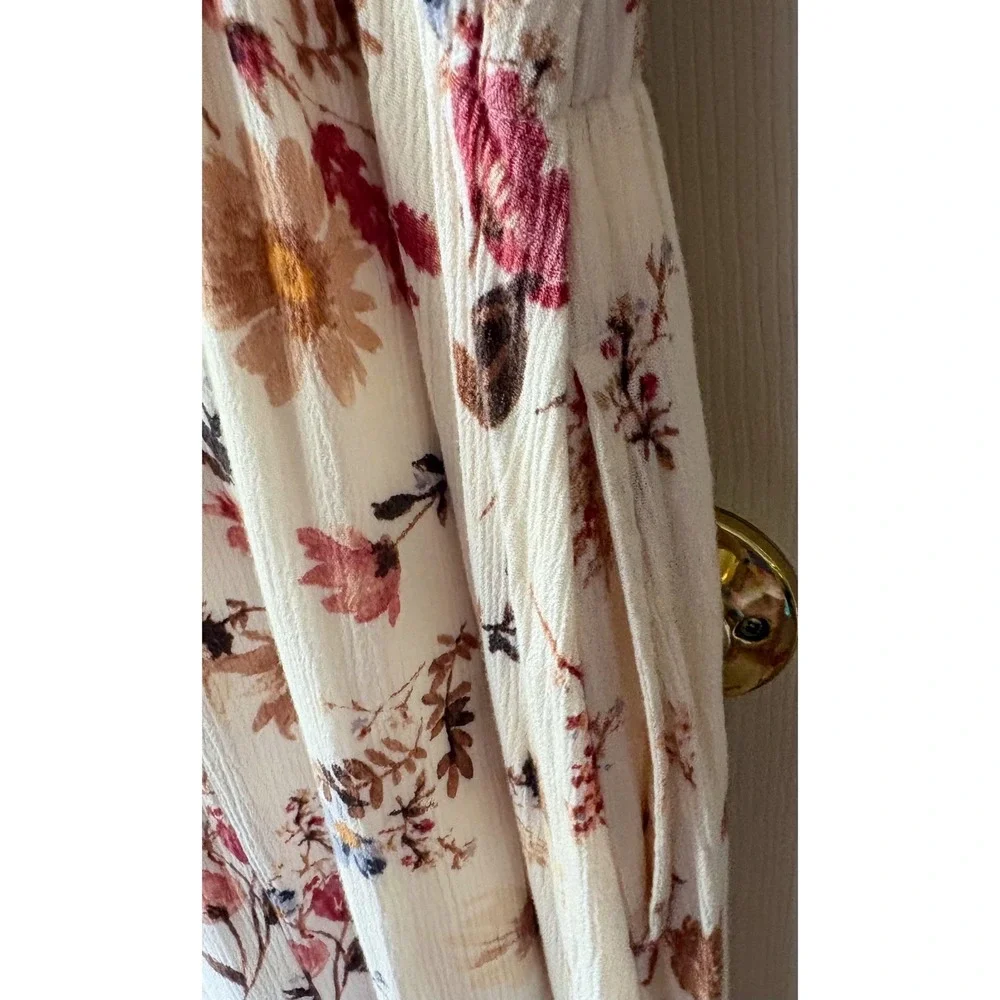 Abercrombie & Fitch Ivory Fall Floral Gauzy Cottage Sleeveless Maxi Sun Dress S